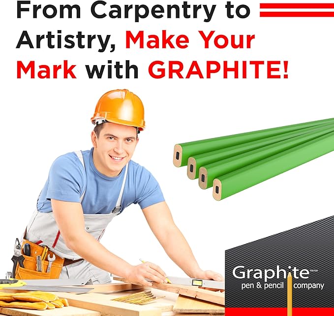 GRAPHITE Hard Lead Carpenter Pencil #2 Lumber Pencil (1) Pack of 12 PCS - Industrial Pencil Wood Flooring Marker for Wood Working Tools Marking & Concrete Marking - Neon Green