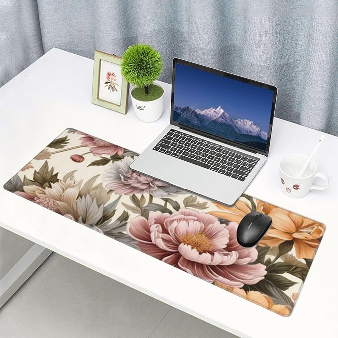 Gaming Mouse Pad, Large Non-Slip Rubber Base Mousepad, Keyboard Mouse Mat, Desk Pad with Stitched Edges, 31.5x11.8inch, Bloom