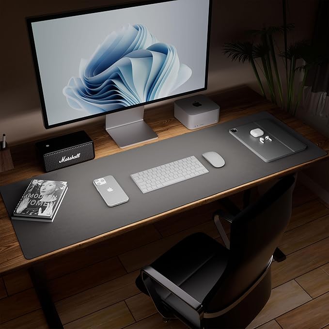 Aothia Leather Desk Pad Protector, Office Mat, Large Mouse Pad, Laptop Desk Pad, Non-Slip PU Leather Blotter, Waterproof Writing Pad for Office and Home (Gray, 47" x 17")