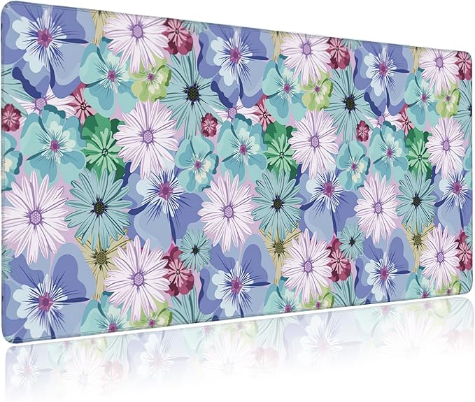 Extended Gaming Mouse Pad Colorful Vintage Tropical Flower Large Mousepad with Stitched Edges,Anti-Slip Rubber Base Keyboard Mouse Mat Desk Pad for Gaming Home Office 35.4 x 15.7 inches