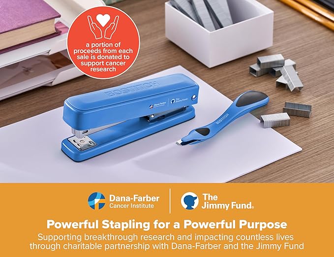 Bostitch Titan Heavy Duty Metal Stapler, 50 Sheet Capacity with 1250 Staples and Ergonomic Staple Remover, Jam Free Stapling, Full Strip Stapler for Desk, Office and Classroom, Blue