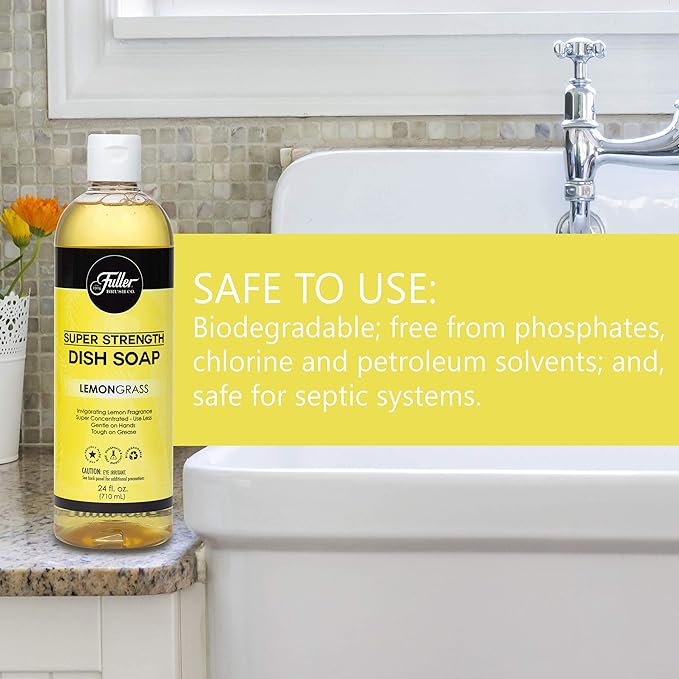 Fuller Brush Super Strength Dish Soap ? Economical ? Use Much Less ? For Dishes, Glasses, Silverware, Utensils, Pots, Pans, Countertops, Tables ? Invigorating Fragrance (Lemongrass)