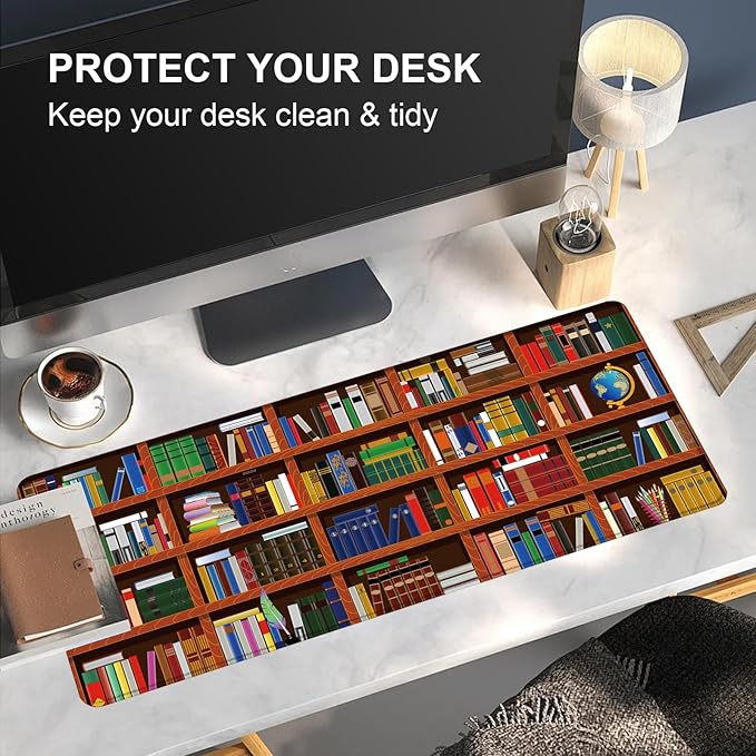 Large Desk Mat, Desk Matt for Desktop, Computer Gaming Mouse Pads, Anti-Slip Rubber Base, Stitched Edges Soft Mat for Desktop Office Home 31.5 x 11.8 Inches (Colorful Books)