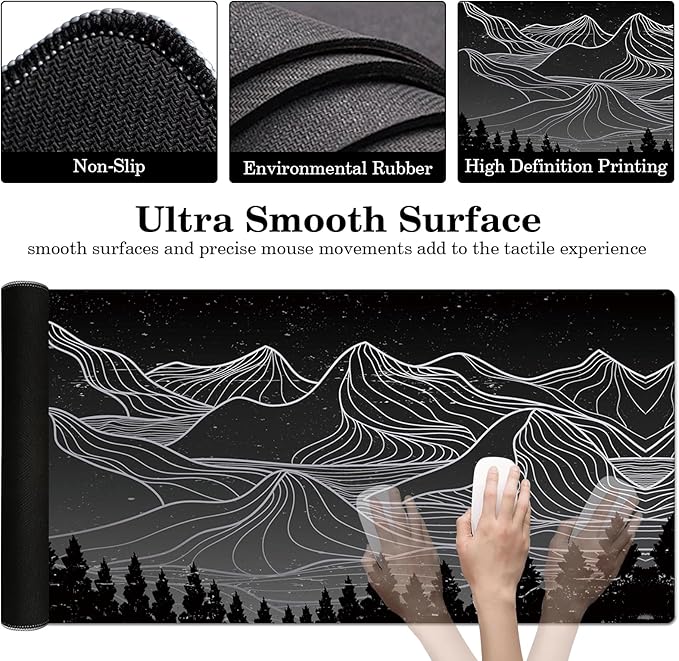 Mountain Desk Pad Protector, Stitched Edges Mouse Pad, Large Office Desk Mat, Non-Slip Desk Blotter, Laptop Desk Pad, Desk Writing Pad for Office and Home (31.5" x 15.7")