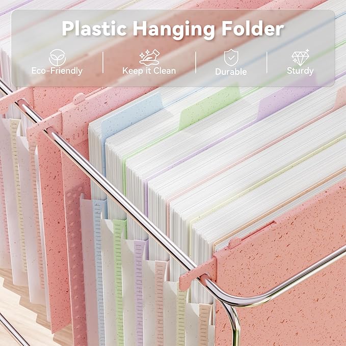 ANSOOK Wheat Straw Large Capacity Hanging File Folders Letter Size,7 Expansion 1.2" Accordion Pockets,3 Pack File Cabinet Folders with Tabs, Natural Colored File Folders for Home and Office Bulk File