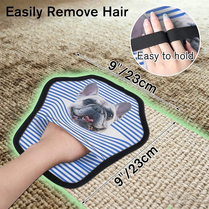 XIOBODR Personalized Pet Hair Remover Glove for Dogs & Cats - Custom Photo & Name Magic Brush for Dog Cat Hair Removal, Reusable Electrostatic Pet Hair Gloves for Furniture Carpet Couch, Blue Stripe