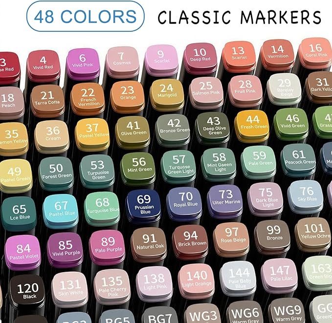 48 Colors Alcohol Markers Set, Dual Tips Blender Art Marker for Drawing Permanent Sketch Marker for adult coloring, Illustrations Alcohol Based Markers, Artist Pens