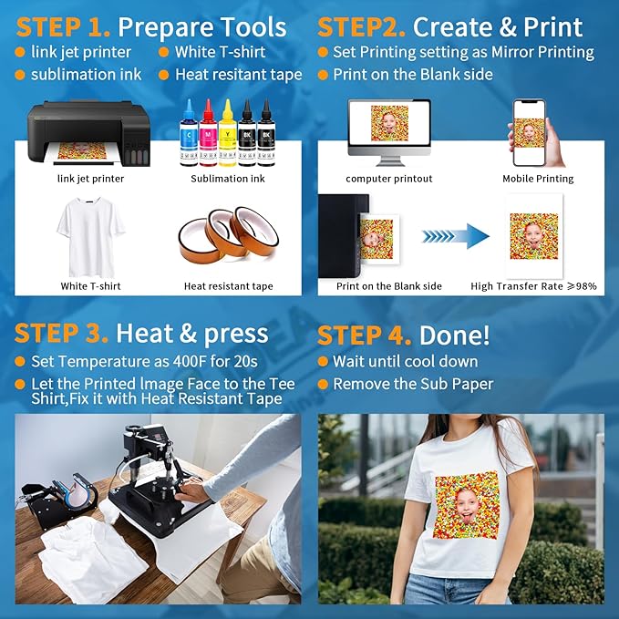 Sublimation Paper 8.5 x 11 inches - 125 Sheets 105gsm Compatible with Any Inkjet Printer For DIY Unique Holiday Birthdays Gifts