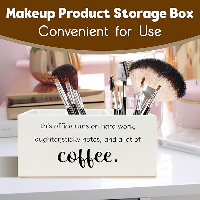 Funny Office Gifts Pen Holder for Desk, Work Humor Gifts for Coworkers Coffee Lovers, This Office Runs on Hard Work Wooden Pen Pencil Holder Organizer for Desk Accessories