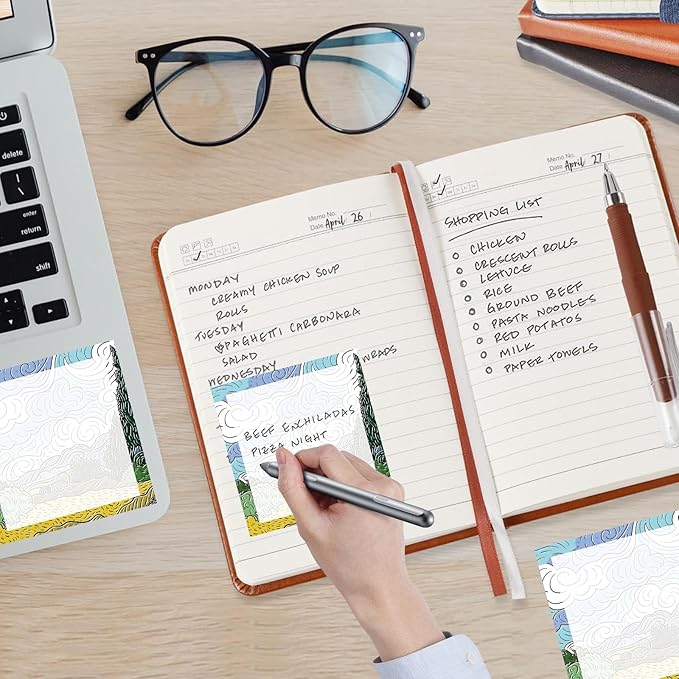 Sticky Notes, 2 Pads, 3x3 inches, Cute Colorful Fun Self-Stick Note Pads, Easy Post, Strong Adhesive Notepad Blue Style Landscape