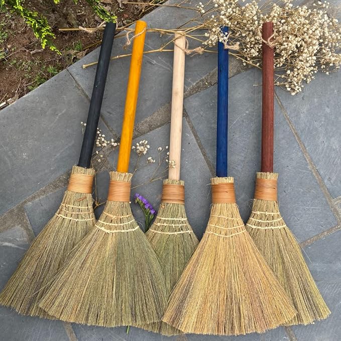 TTS For Home Natural Whisk Sweeping Hand Handle Broom - Vietnam Handmade Straw Soft Broom Design for Home, Kitchen, Grage, Bedroom 12.2" Width, 26.38" Length