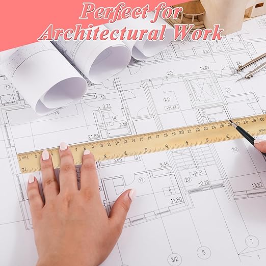 QTLCOHD 144 Pack 12 Inch Wooden Ruler, Pine Wood Measuring Rulers Bulk for Students Classroom, Home, Office, 2 Scale, 30 cm