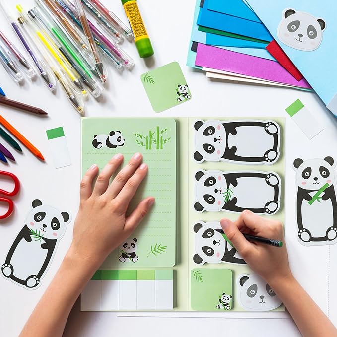 Xqumoi I Just Really Like Pandas Sticky Notes Set, 550 Sheets, Cute Cartoon Pandas Self-Stick Notes Pads Animal Divider Tabs Bundle Writing Memo Pads Back to School Office Supplies Small Gift
