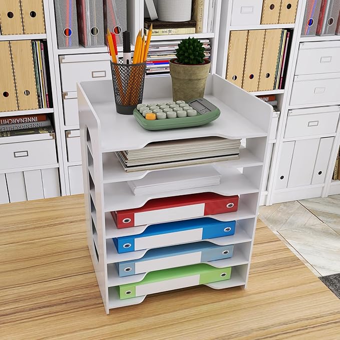 Natwind 7-Tier File Paper Organizer for Desk & Desktop - White File Holder with Mail Letter Tray & Paper Sorter for Home Office, School Classroom