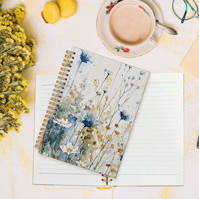 MOFUYU Vintage Wildflower Spiral Notebook,Floral Aesthetic Cottagecore School Supplies,Plant Hardcover Spiral Notebook,Notebook Journal for Work Office School Woman Teacher 5.5x8.3 Inch