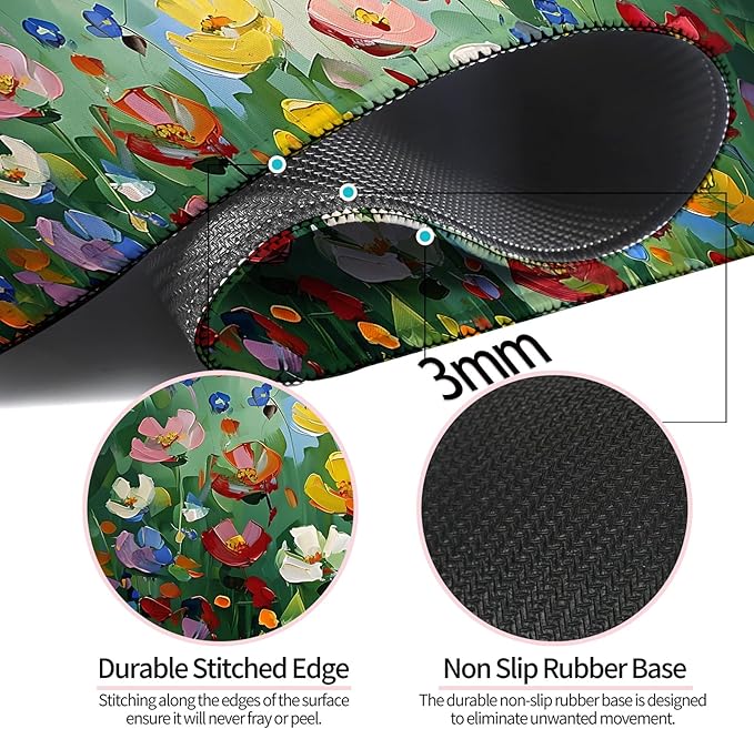 Abstract Green Wildflower Gaming Desk Mat, Computer Keyboard Large Extended Long Floral Mouse Pad for Office and Home, XL (W23)