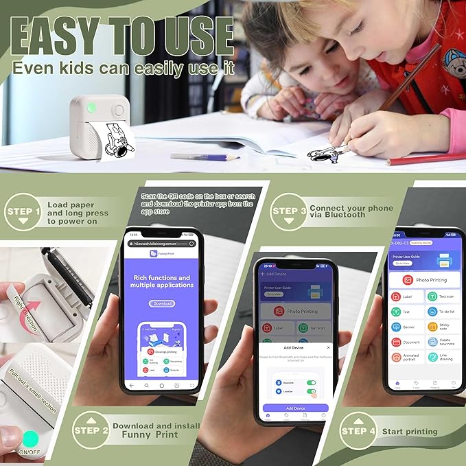 Label Maker Machine with 6 Waterproof Tapes, Thermal Label Maker, Portable Mini Bluetooth Label Printer with Clear Tape for Home, Kitchen, School, Office Organization