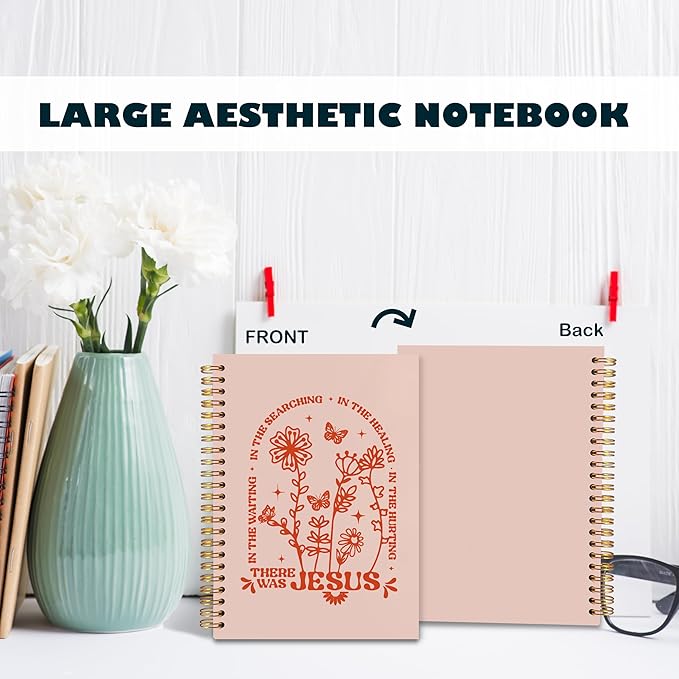 BearCake Boho Floral Christian Notebook Journal, Christian Gifts for Women, Bible Notebooks for Note Taking, Bible Journaling Notebook, Where the Jesus Hardcover Spiral Notebook 5.5x8.3 orange