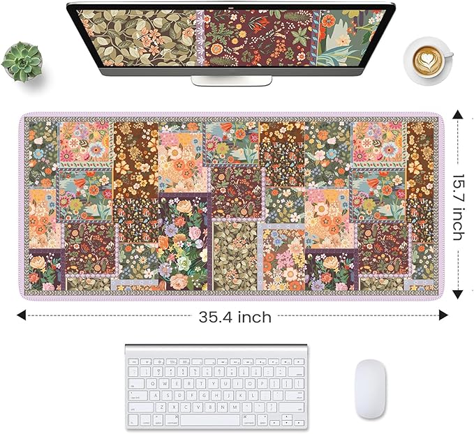 HAOCOO Brown Desk Matt for Desktop, Non-Slip Large Desk Pad Mat with Stitched Edges, Keyboard Mats for Desk, Water-Resistant Large Mouse Pad for Office, Gaming