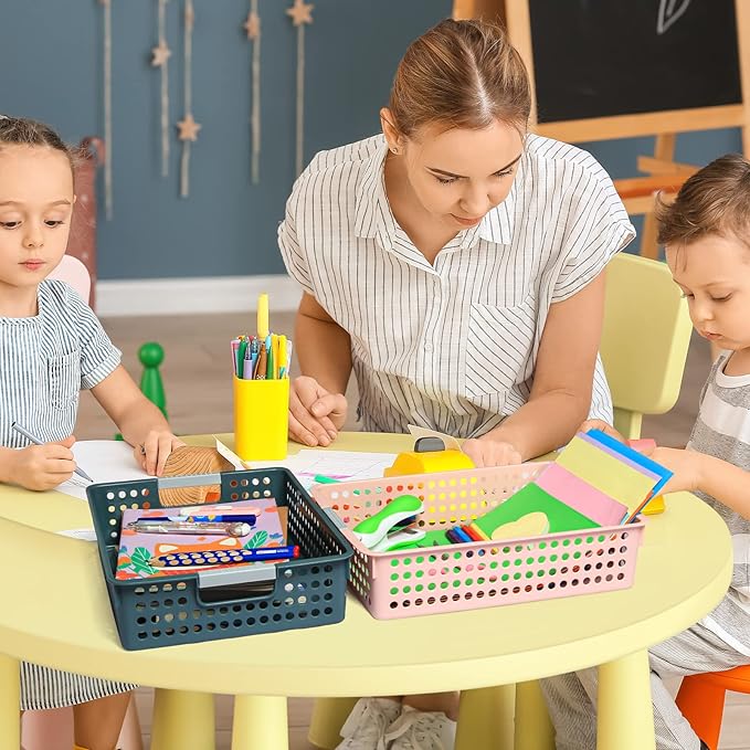 DLUCKY 4Pcs Classroom Organization and Storage Paper Tray Holds 4A Paper, Trays for Classroom Toy, Crayons, Handicrafts Storage, Also for Library, Drawers, Office, Kitchen, Bathroom(Pink)