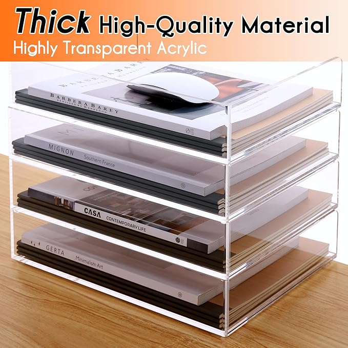 Paper Organizer for Desk,2 Tier Stackable Paper File Holder Tray,A4 Size Acrylic Desk Organizer Letter Tray,Desk Organizer/Accessories for Office Home School Organization-Clear