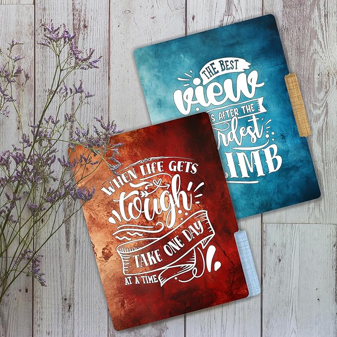 PARTH IMPEX 12 Pack Decorative File Folders, 1/3 Cut Tab with Assorted Positions, Letter Size Paper Holders (9.37” x 11.75”) Matte Finish Laminated for Office School Work - Inspirational Quotes Design