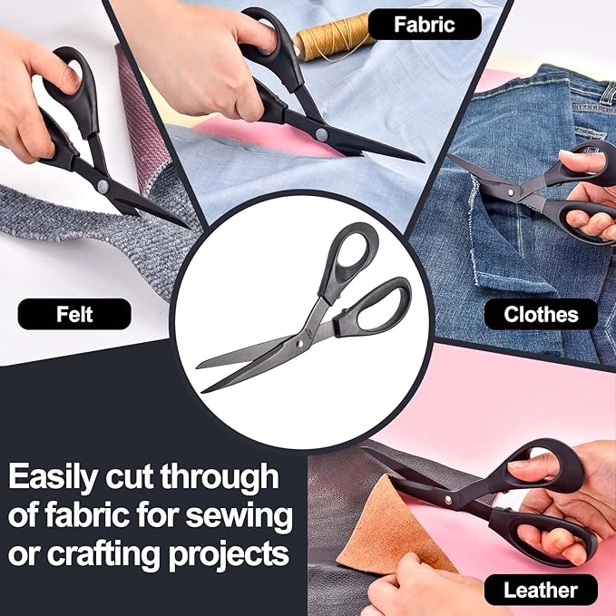 8.5‘’ Bent Fabric Scissors All Purpose Sharp Heavy Duty, Bent Shears for Sewing Crafting Cutting Clothes, Felt, Leather, Paper Supplies, Black Titanium Coating Blades, 2-pack