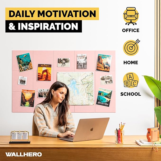 Cork Board for Office, 59" x 36" | 15 Pack | Cork Board Tiles, Large Vision Board, Wall Board, Large Corkboard, Cork Panel, Felt Wall Panels, Cork Panels, Corkboard Roll (Pink)