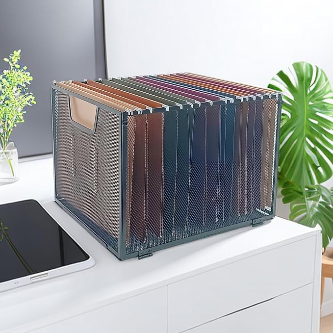Metal Mesh File Baskets,Hanging File Folder Organizer,Office File Box,Letter Size,Black (2)