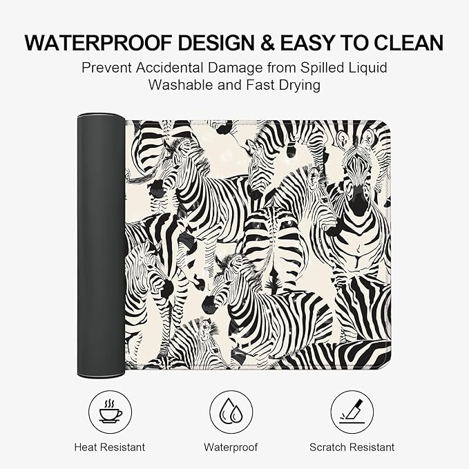 Large Desk Mat, Desk Matt for Desktop, Computer Gaming Mouse Pads, Anti-Slip Rubber Base, Stitched Edges Soft Mat for Desktop Office Home 31.5 x 11.8 Inches (Striped Zebra)