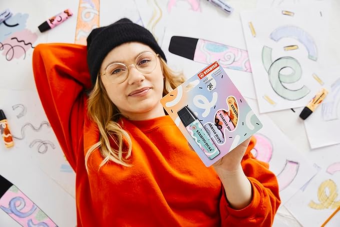 STABILO Highlighter BOSS ORIGINAL Pastel by Ju Schnee - Pack of 4 - Hint of Mint, Cloudy Blue, Frozen Fuchsia, Pale Orange