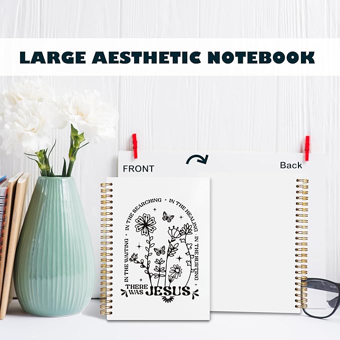 BearCake Boho Floral Christian Notebook Journal, Christian Gifts for Women, Bible Notebooks for Note Taking, Bible Journaling Notebook, Where the Jesus Hardcover Spiral Notebook 5.5x8.3 white