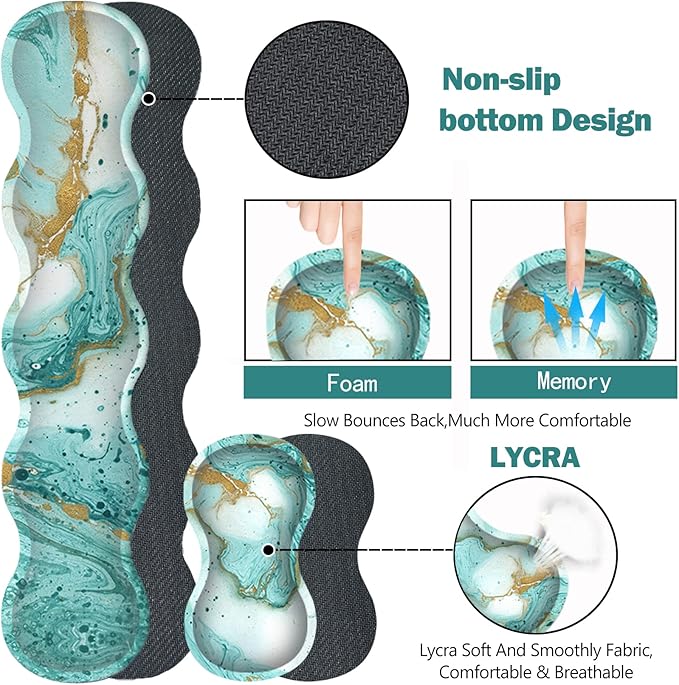 Upgraded Large Gaming Mouse Pad, Keyboard Wrist Rest Pad, Wrist Support Mousepad Set, Artso Rubber Base Stitched Edges, Multifunctional Desk Pad (35 x15.5 in) for Office, Home, Teal Turqoise Marble