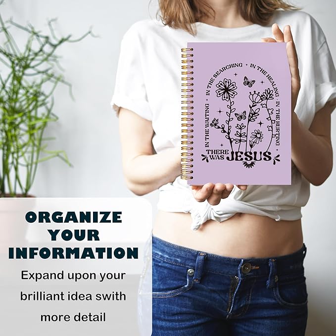 BearCake Boho Floral Christian Notebook Journal, Christian Gifts for Women, Bible Notebooks for Note Taking, Bible Journaling Notebook, Where the Jesus Hardcover Spiral Notebook 5.5x8.3 purple