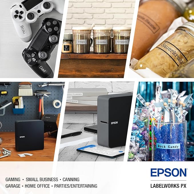 LABELWORKS Epson LW-C610PX-BLK Christmas Crafter Bundle - Label Maker and White on Red and White on Green Tape