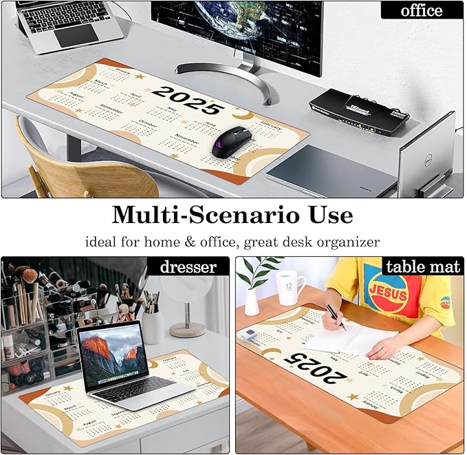2025 Calendar Desk Pad Protector, Stitched Edges Mouse Pad, Large Office Desk Mat, Non-Slip Desk Blotter, Laptop Desk Pad, Desk Writing Pad for Office and Home (31.5" x 15.7 ")
