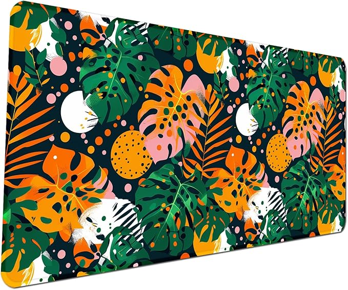 Tropical Leaves Large Mousepad 31.5 x 15.7 inch, XXL Waterproof Desk Mat Gaming Mouse Pad, Aesthetic Flowers Desktop Mat, Laptop Pad, Computer Writing Mat for Home Office Desk Decor