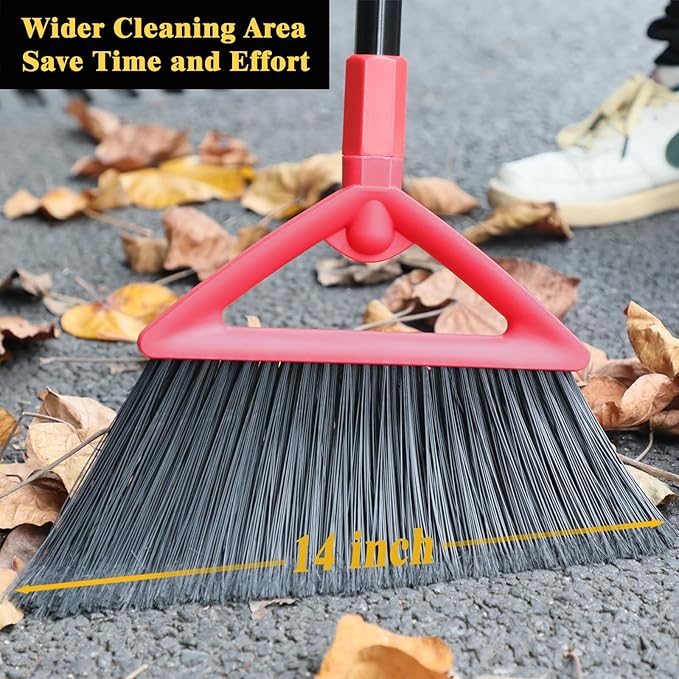PUTNATRUE Heavy Duty Broom of Outdoor and Indoor, 4 Packs Upgraded Commercial Angle Brooms, Perfect Red Broom of House,Kitchen, Garage, Courtyard, Concrete