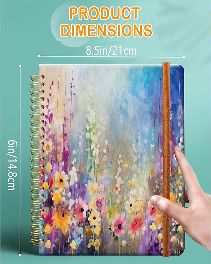 Ruled Spiral Writing Notebook,A5 Hardcover Lined College Journal for Women Lady Girl,Strong Twin-Wire Binding with Premium Paper,8.4" X 6",Perfect for School,Office,Home Gifts(pink purple spring