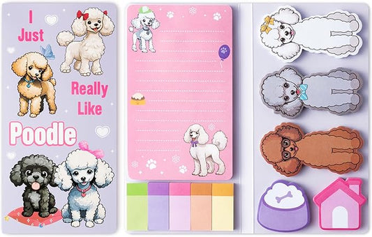 Xqumoi I Just Really Like Poodle Sticky Notes Set, 550 Sheets, Cute Cartoon Poodle Self-Stick Notes Pads Animal Divider Tabs Bundle Writing Memo Pads Page Marker Back to School Office Supplies Gift