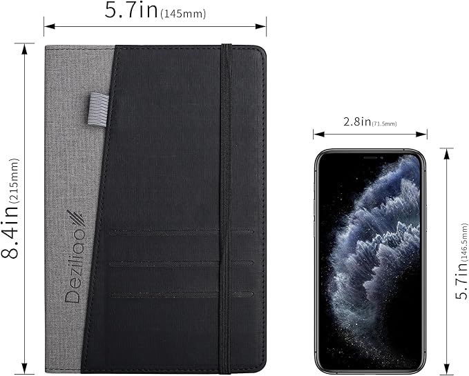 Deziliao Lined Journal Notebooks with Pen Loop, Hardcover Notebook Journal for Work, 100Gsm Premium Thick Paper with Inner Pocket, Medium 5.7''''x8.4'''', ?Black, Ruled, 1 Pack