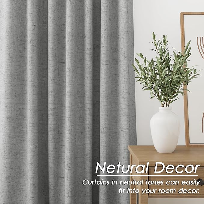 Nanspring Charcoal Linen Blackout Curtains 84 Inches for Bedroom Modern Farmhouse Living Room Draperies Cream Colored Thermal Insulated Full Shading Curtains for Sliding Door 52x84