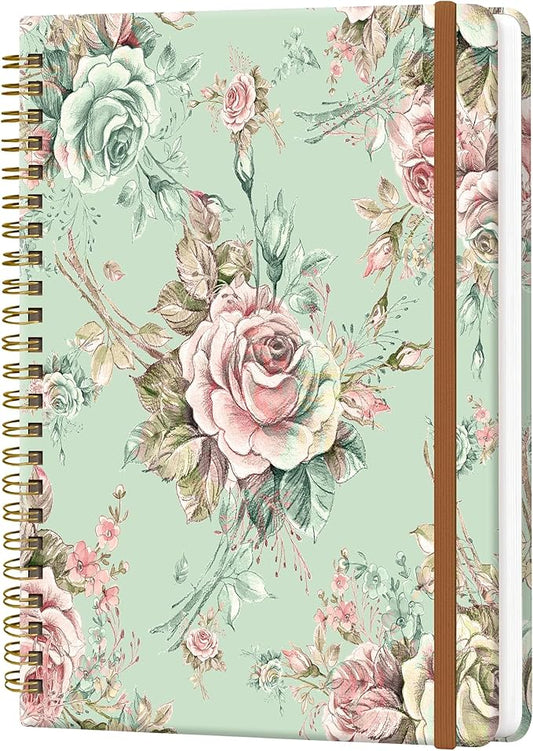 Spiral Journal Notebook for Women, Hardcover A5 College Ruled Notebook, 120 Pages, Thick Paper, Cute Lined Journal for School, Office & Work, 6 x 8.4 in(Vintage Flower)