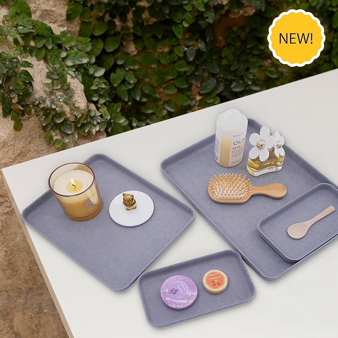 Welaxy EDC Catchall Desk Organizer felt tray stylish nightstand multi tray Entryway Bedside Caddy for Keys Phone Wallet Watch Glasses Pens Office Accessory minimalist living 4-piece (Glacier Gray)