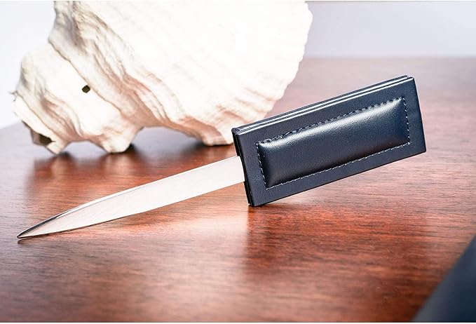 DACASSO Bonded Leather Desk Set - Luxury Leather Desk Pad & Desk Organization Essentials (Navy Blue, 6 Piece)