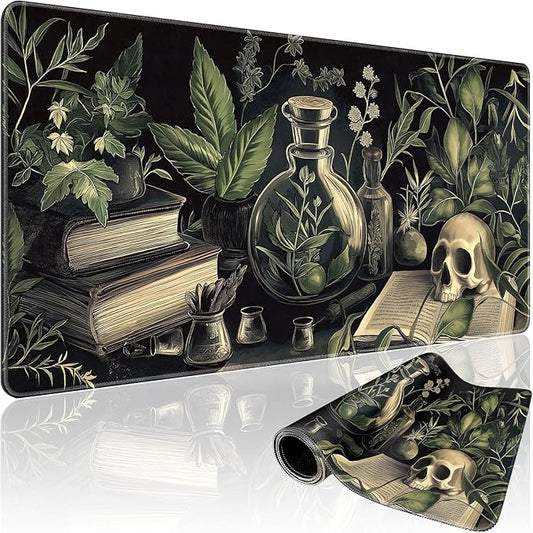Gothic Dark Botanical Large Gaming Mouse Pad 31.5"x15.7"｜XXL Desk Mat, Non-Slip Rubber Base & Stitched Edges - Extended Waterproof Mousepad for PC/Laptop/Office/Home Decor
