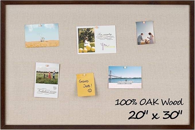 Fun Memories Cork Board Bulletin Board for Office, 20" x 30" Oak Wooden Framed Corkboard, Wall Mounted Notice Pin Board for School Home & Office, Dark Walnut