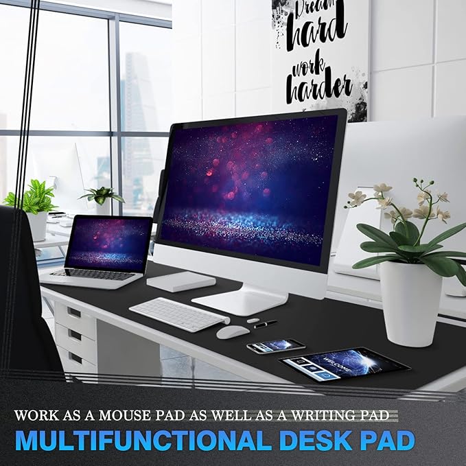 K KNODEL Large Office Leather Desk Mat, Mouse and Keyboard Pad, Computer and Laptop Mat, Desktop Protector and Cover, Writing Pad and Blotter (47.2"x23.6", Black)