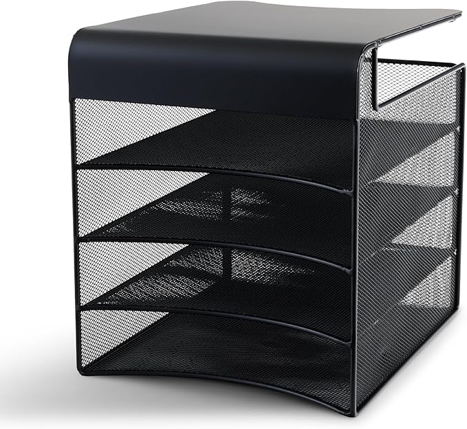 Safco Onyx Hanging Under Desk Organizer, 4 Trays, Office and Classroom Mailbox , Paper and Mail Sorter, Steel Mesh, Black