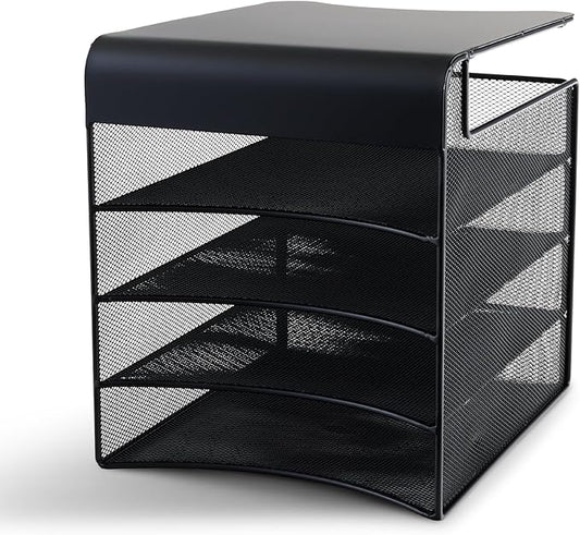 Safco Onyx Hanging Under Desk Organizer, 4 Trays, Office and Classroom Mailbox , Paper and Mail Sorter, Steel Mesh, Black